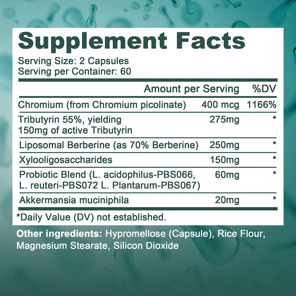 Supliment cu Berberină Lipozomală, Cu Crom, Probiotic, 120 Capsule Per Flacon