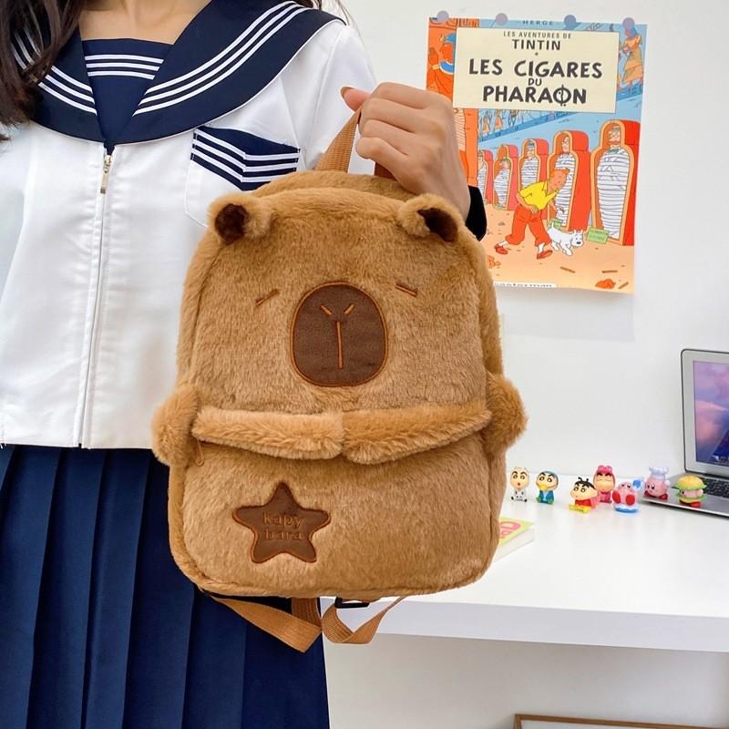 Double Capybara Backpack Girls Go Out Large Capacity Class Plush Schoolbags