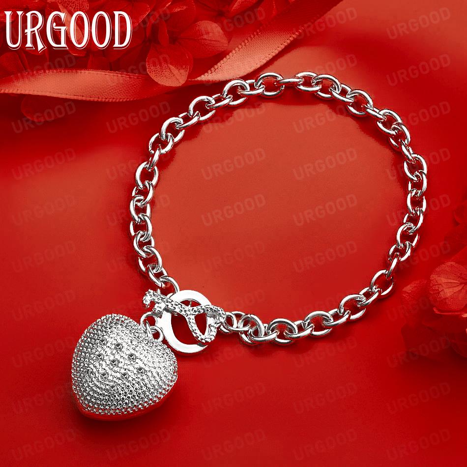 925 Sterling Silver Fashion Jewelry AAA Zircon Heart Bracelet 20CM