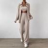 Spring & Autumn Trendy Women's Two-Piece Cardigan Set - Long Sleeve Solid Apricot
