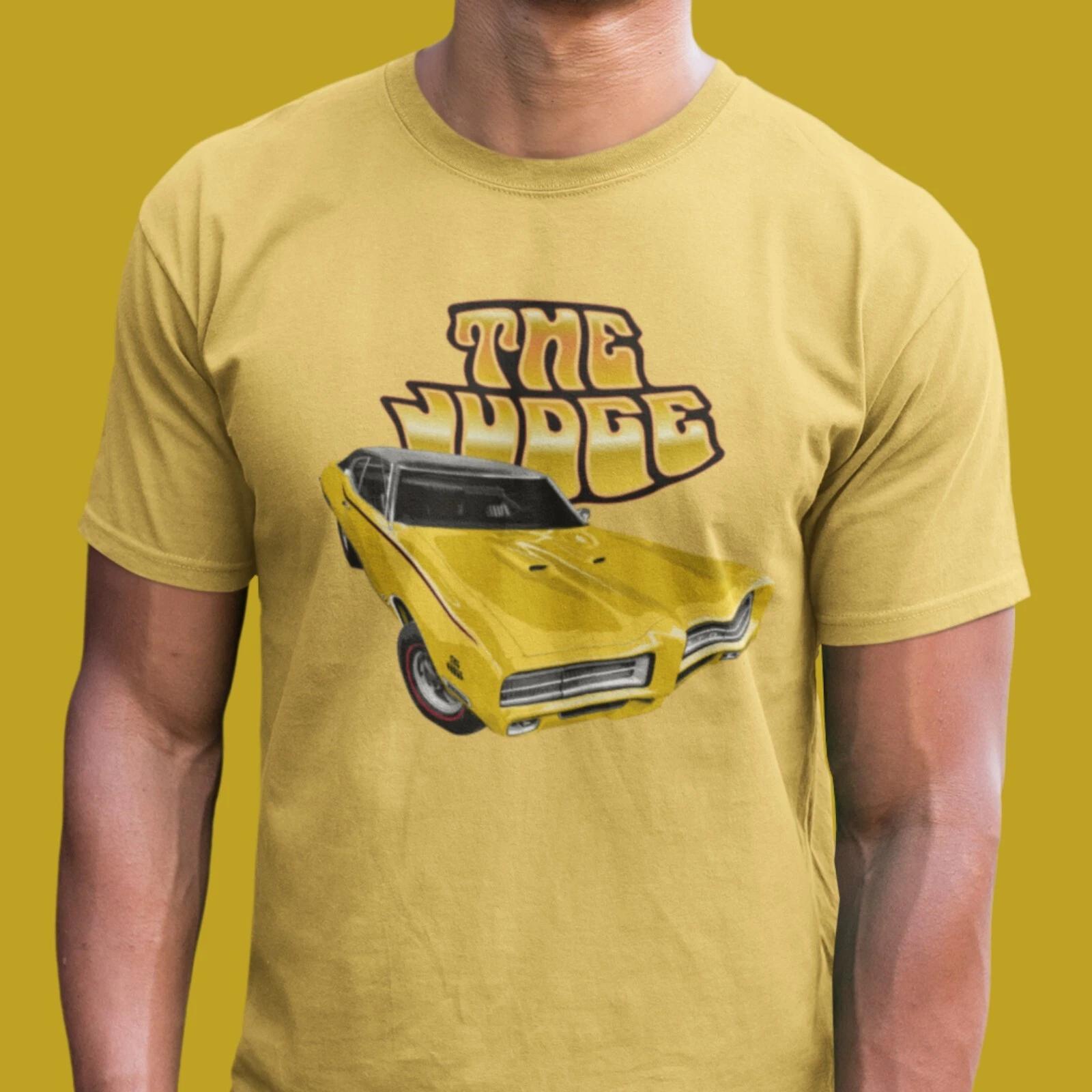 Classic car shirt depicting a yellow 69 Pontiac GTO Judge - Unisex T-shirt S