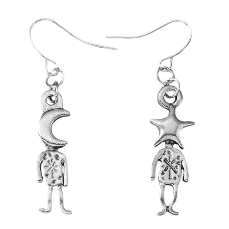 

Moon and Star Earrings Cartoon Pendant Design for Women Bohemian Accessories Excellent for Everyday Fashion Parties Gift Giving серебряный