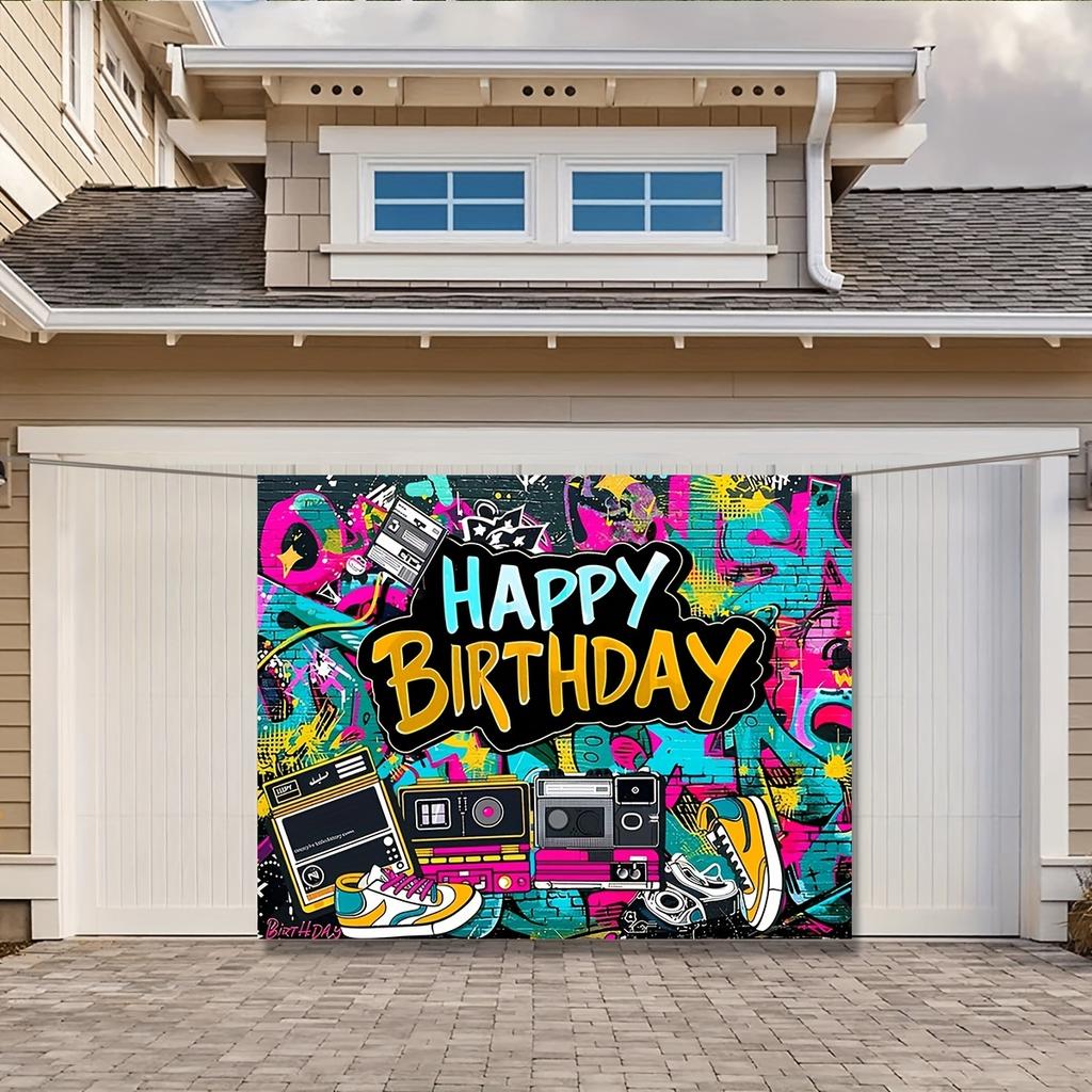 Retro Backdrop Banner - Vibrant Graffiti Design, Urban Retro Style, 80s 90s Theme, Birthday Party Cake Table Decoration