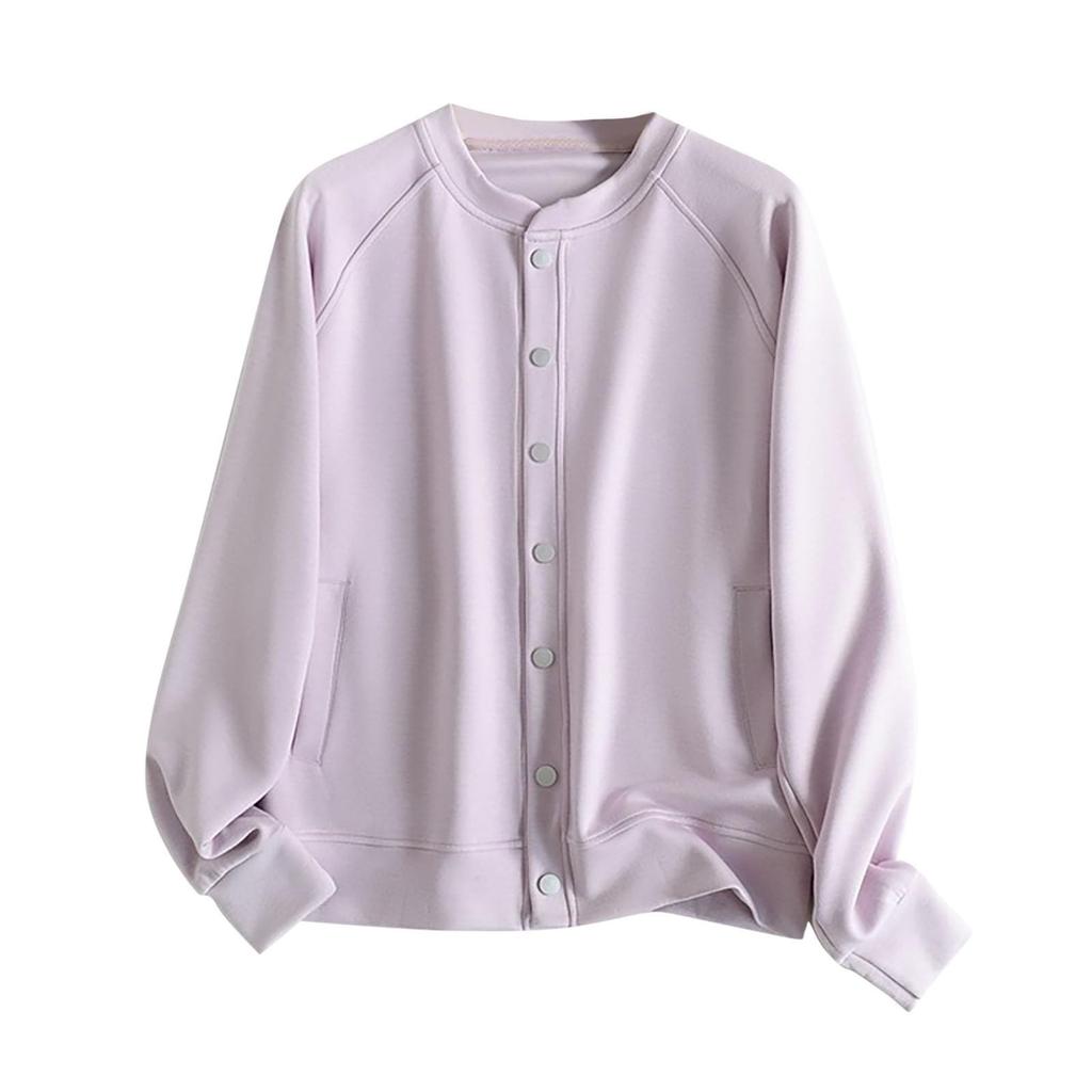 Women's Solid Color Liquid Cotton Loose And Versatile Single Breasted Casual Pocket Hoodie Jacket