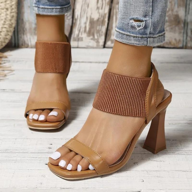 Elastic Thick Heeled High Heels for Women's 2024 Summer New Mesh Red Sleeve Waterproof Platform Sandals