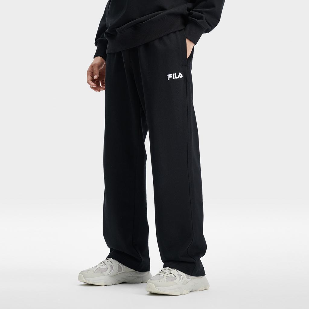 FILA Fashion Trendy Solid Color Simple Wide Leg Knitted Sports Pants Men Pants Black F11M439606FBK