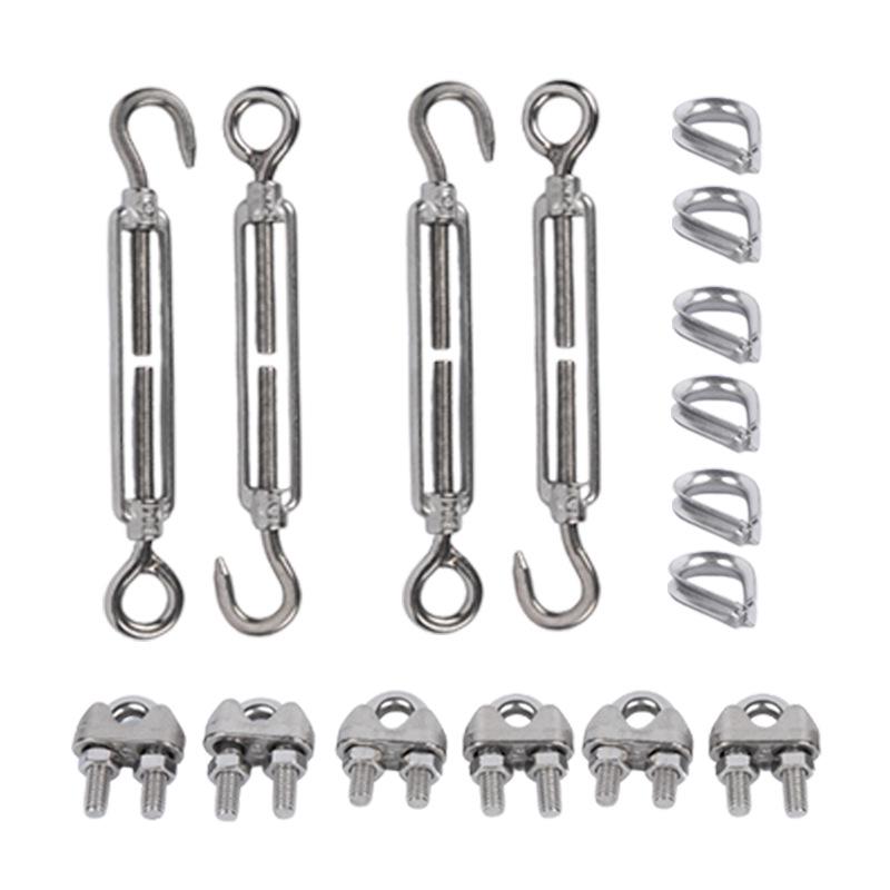 Stainless Steel Outdoor Wire Rope Kit with Carabiner Hook & Tensioner for String Lights and Clothesline.
