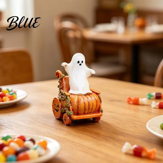 Cute Desktop Tabletop Decor Ghost Pumpkin Cart Figurine Halloween Statue Retro Charming Small Gift Item Miniature Resin Ornament for Home