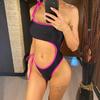 Neue Schwarze Asymmetrische Ein Schulter Damen Bademode Einteiler Badeanzug Weiblich Bauch Ausschnitt Hoher Beinausschnitt Badehose Badeanzug Swim