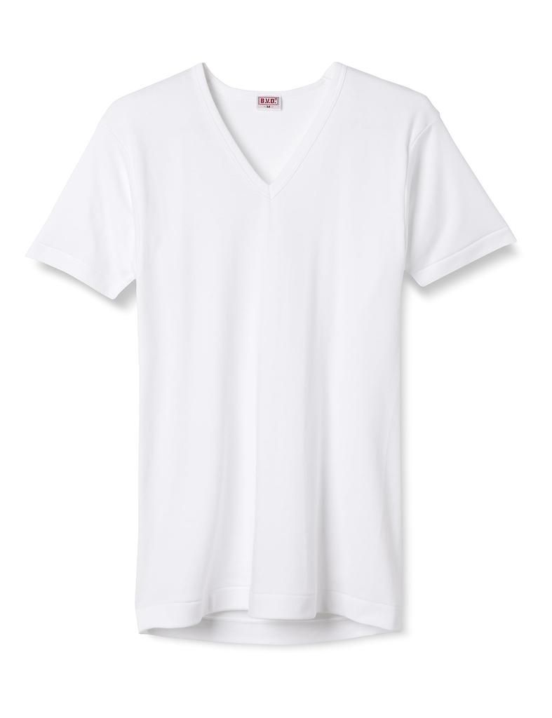 BVD Short Sleeve Warm Thick Smooth Size M Men's V-Neck T-Shirt, Innerwear, 100% Cotton, Fabric, White,