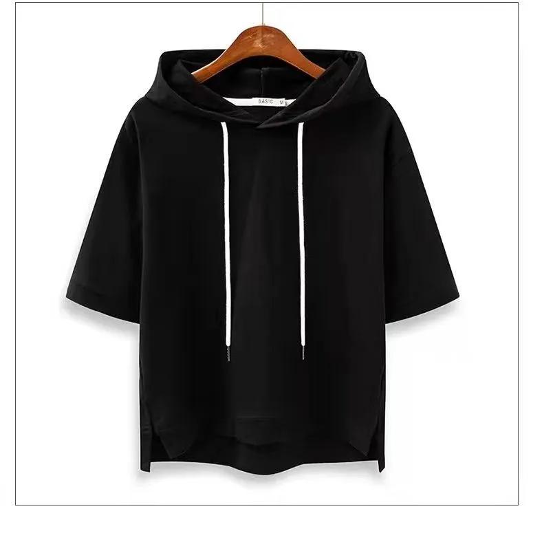 

Women s Summer Solid Color Short Sleeved Hooded Top Female Sports Leisure Sweatshirts XS