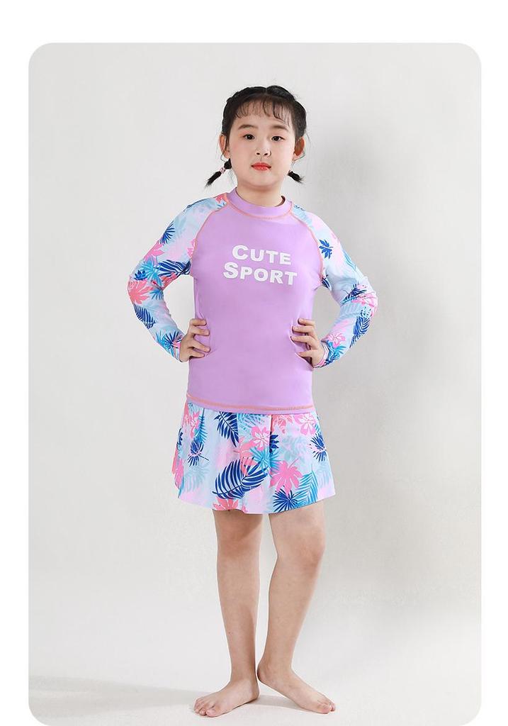 Girls' Plus Size Two-Piece Short-Sleeve Swimsuit - Extra Large, Quick-Drying Swimwear for Kids