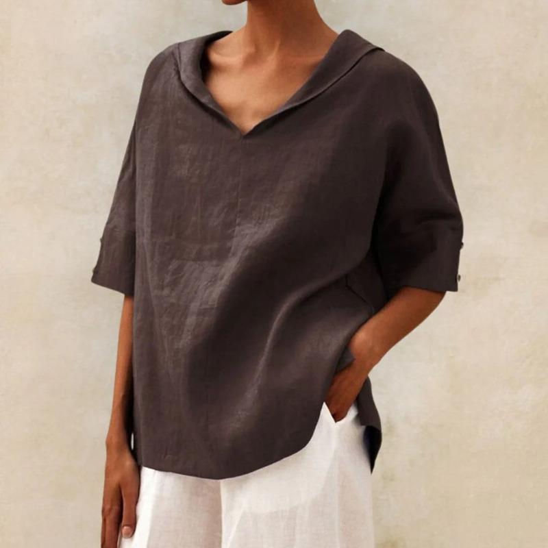 QICED Women's Fashion Casual Solid Color Print Short Sleeve V Neck Blouses & Shirts
