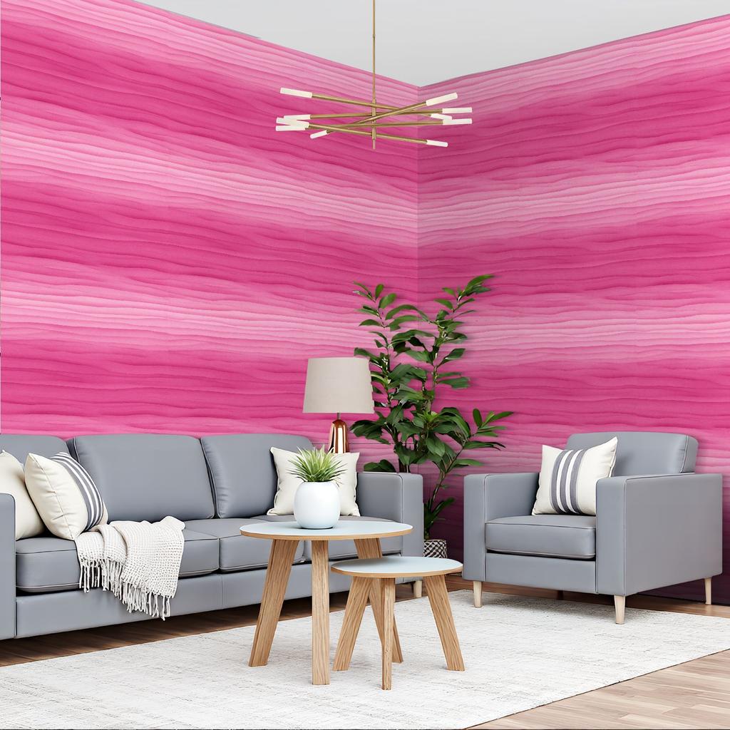 Pink Gradient Waves Wallpaper 22.83"X118" Waterproof Wallpaper for Living Room/Bedroom/Bathroom PVC Wall Sticker