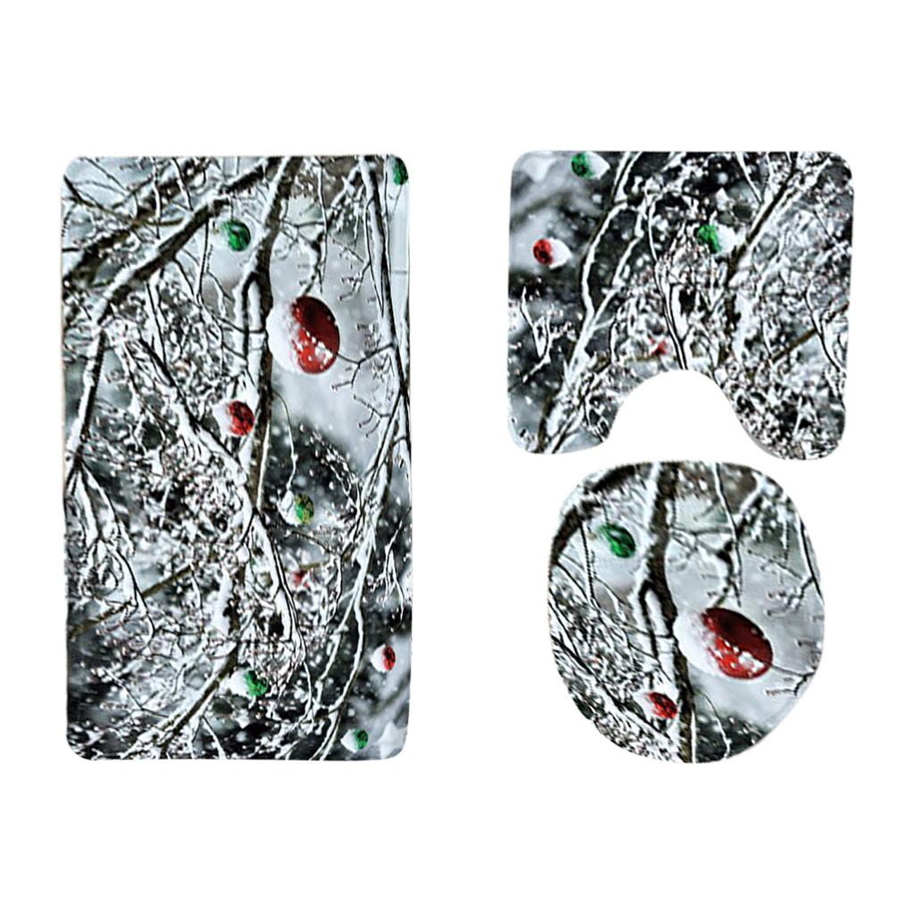 3Pcs Christmas Bathroom Pedestal Rug Lid Toilet Cover Bath Mat Shower Bathroom Non- Pedestal Rug