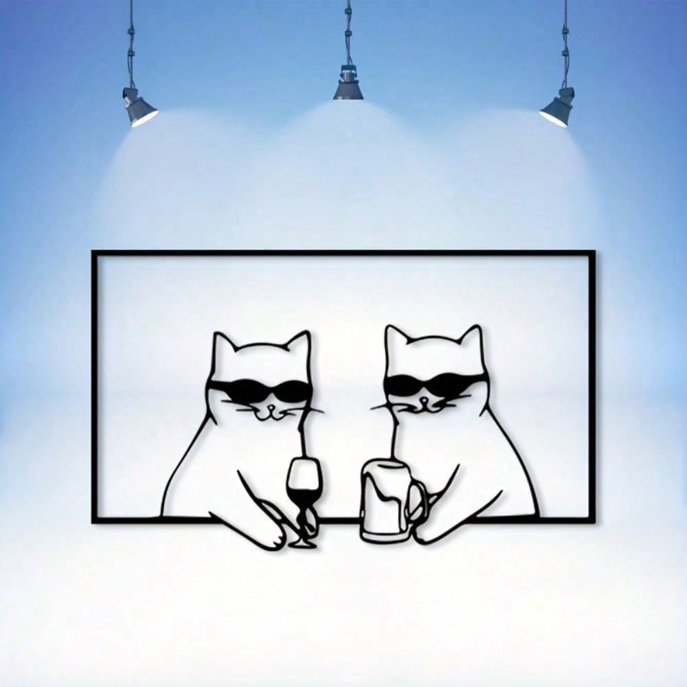Wall Sculpture Cat with Glass 2D Bar Decor Gift for Cat Lovers