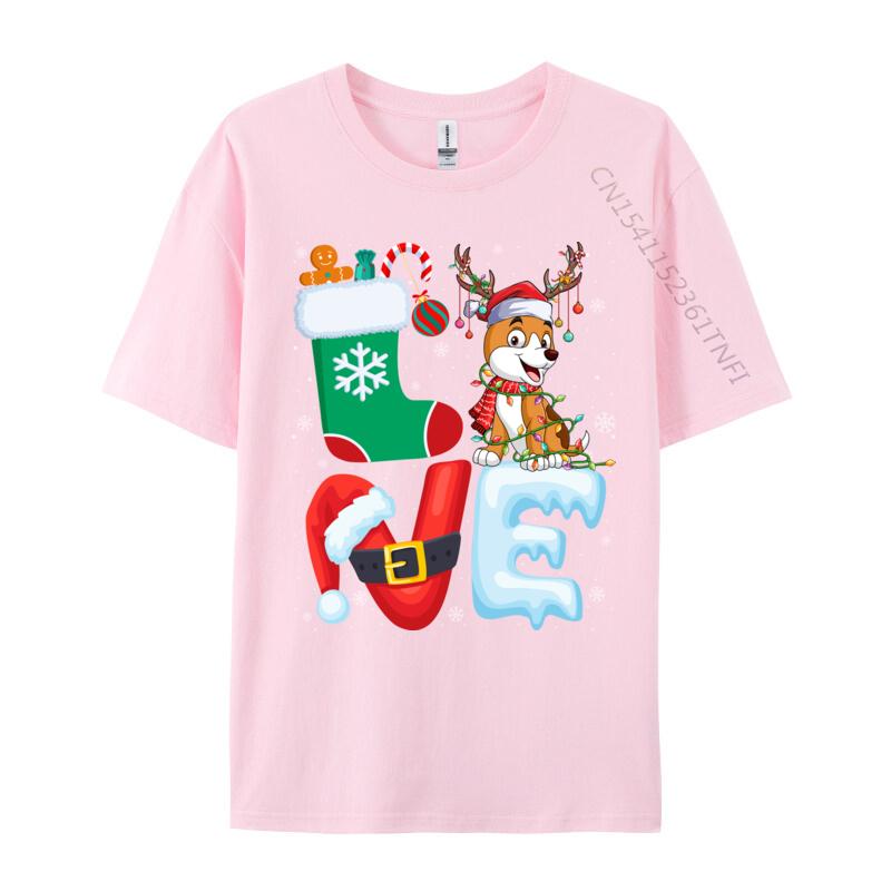 Dog Lover Santa Hat Christmas Tree Lights Dog Owner Xmas Tshirt Oversize Cotton Shirt For Men T-Shirt