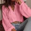 Loose Fashionable Hollow Lace V Neck Long Sleeve Shirt For Women