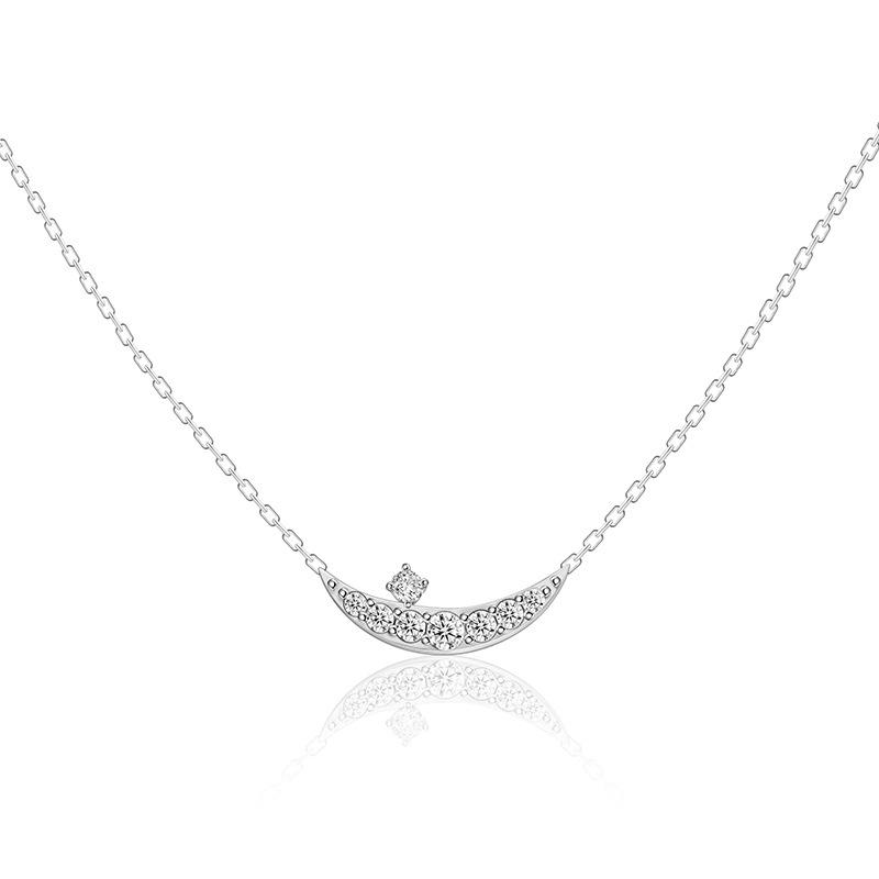 Kenjie S925 Sterling Silver Moon Zircon Clavicle Necklace – Korean Designer Style