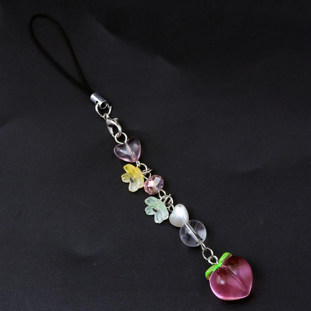 Lightweight Sweet Cute Honey Peach Keychain Cell Phone Charm Lanyard Lovely Fruits Bag Chain for Girls Aesthetic Jewelry Props