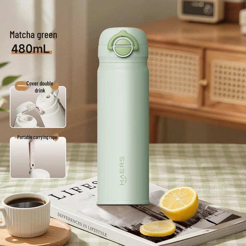 HAERS Portable Dual-Drink Thermos Cup with Handle