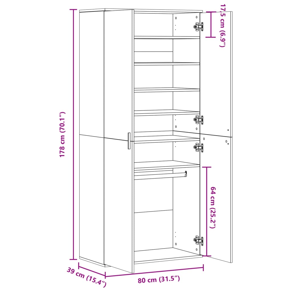 Shoe Cabinet Smoked Oak 80 x 39 x 178 cm Wood Based Material