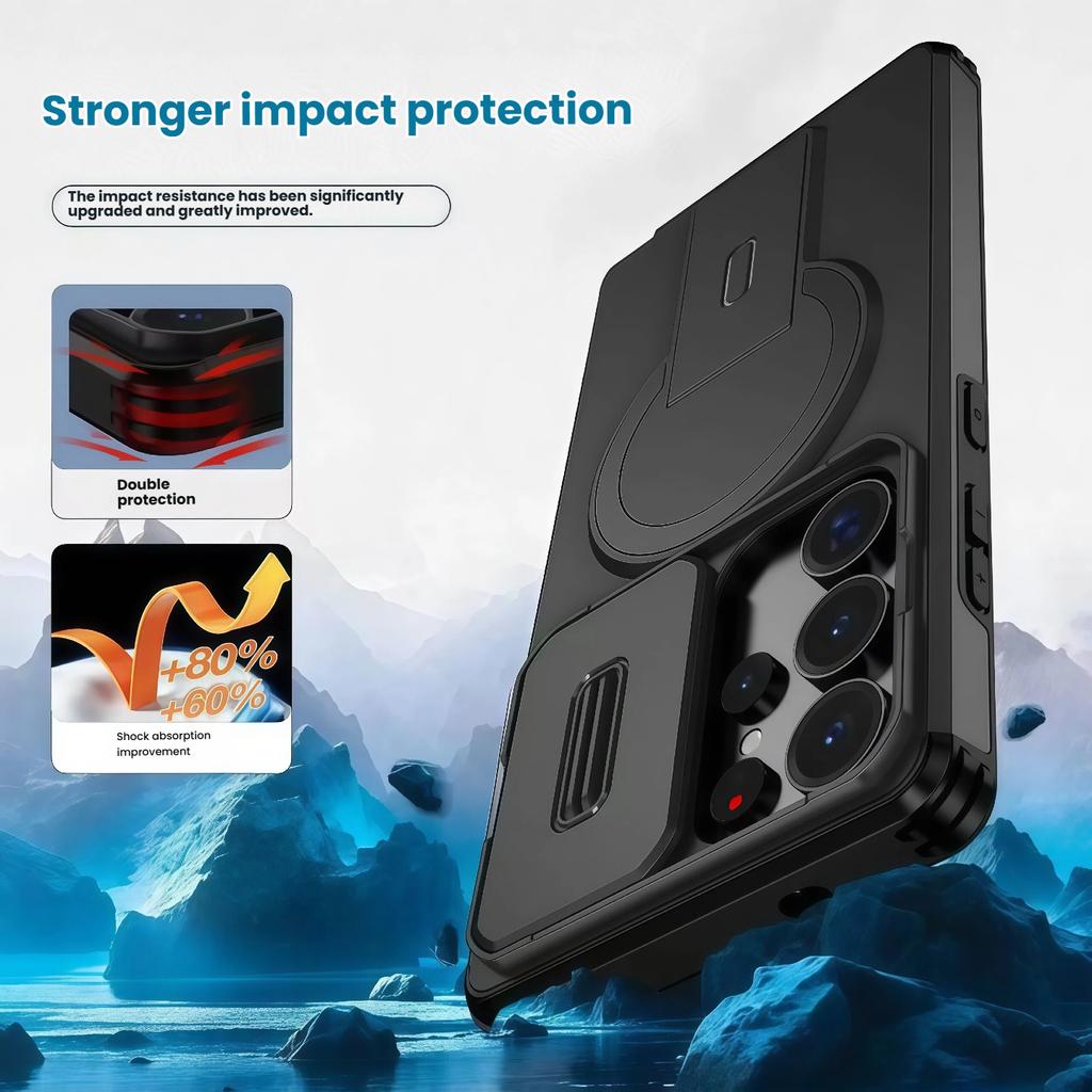 New Compatible Galaxy S26 Ultra/S26 Plus/S26 Slide Window Lens Protector Case with Magnetic Stand Anti-drop Cover