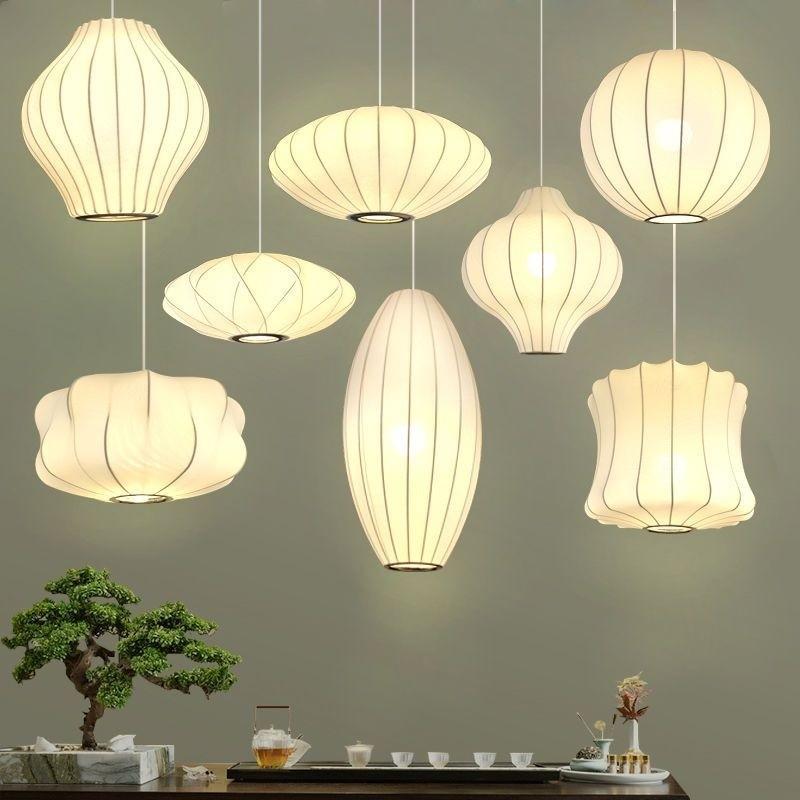 Modern Simple Led Lantern Pendant Light Restaurant Japanese Style Hanging Lights Teahouse Dining Room Fabric Droplights