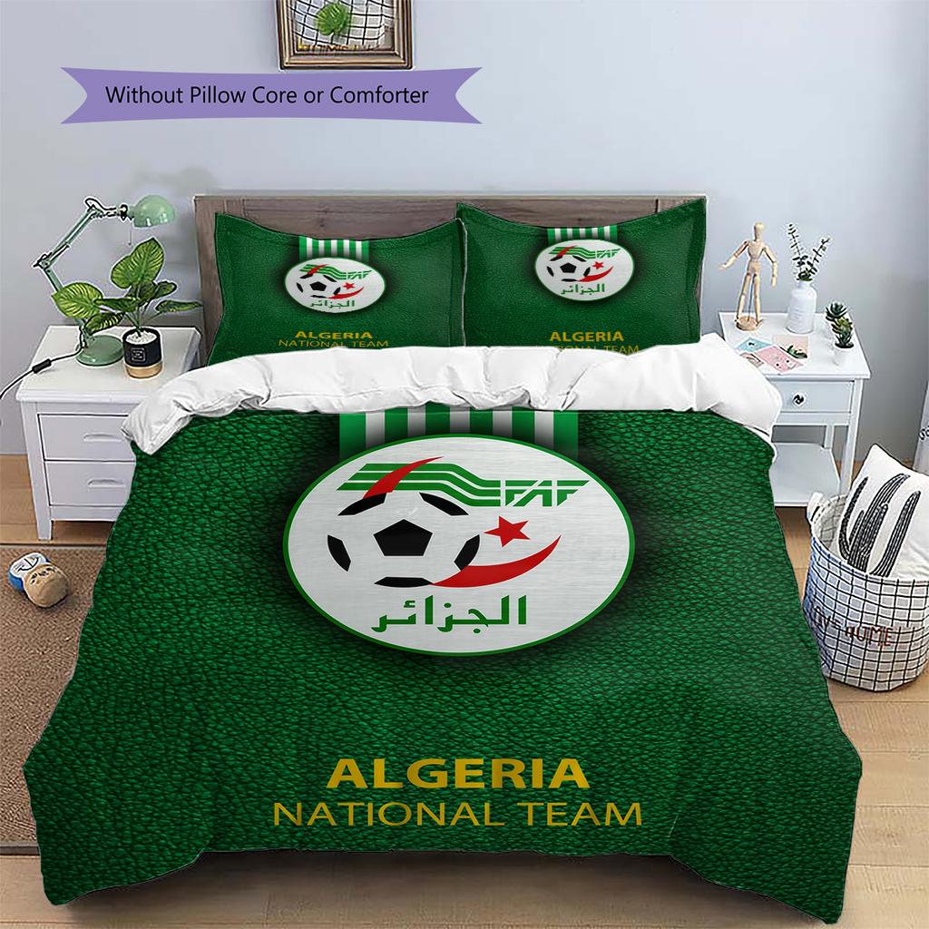 Algerien Nationalmannschaft Muster Bettwäsche Bettdecken-Set Heimdekoration Geschenk (1 Bettbezug + 2 Kissenbezüge (ohne Füllung))