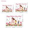 CWhimsical Mother's Day Backdrop, Watercolor Mom and Children in a Tulip Garden with Butterflies, Sweet Spring Party Wall Decor