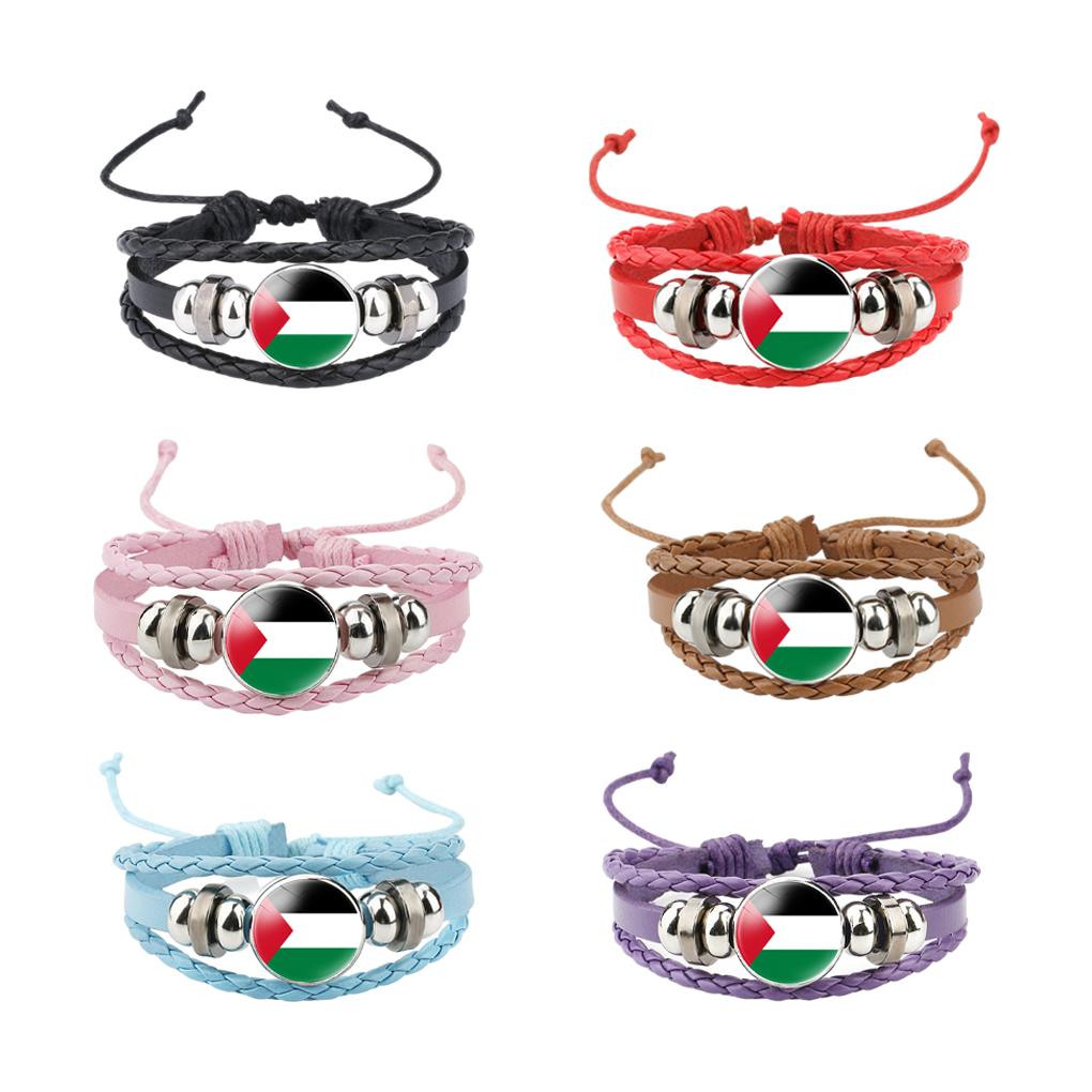 2pcs PU Minimalist Palestinian Flag Bracelets Comfortable To Wear Stylish Palestine Flag Bracelet