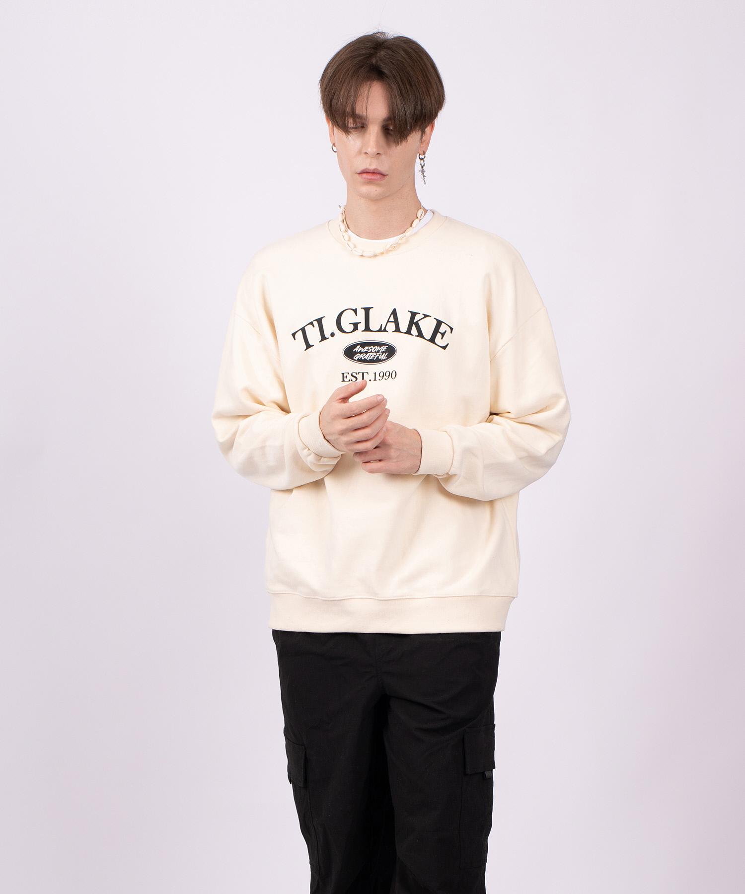 Tee Glake Arch Awesome Oversized French Terry Sweatshirt Cream Notation/M