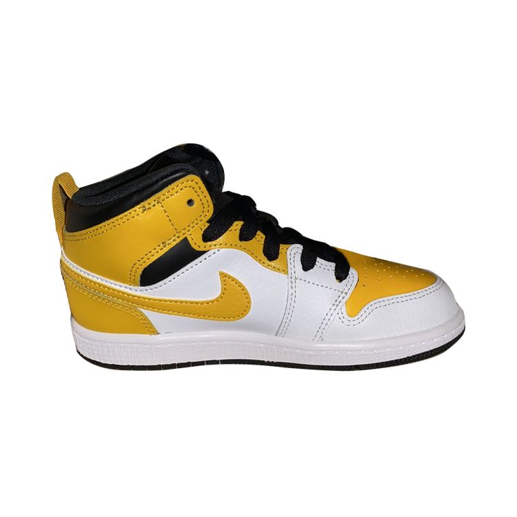 Air Jordan 1 Mid PS University Gold Kids Sneakers White Black 640734-170