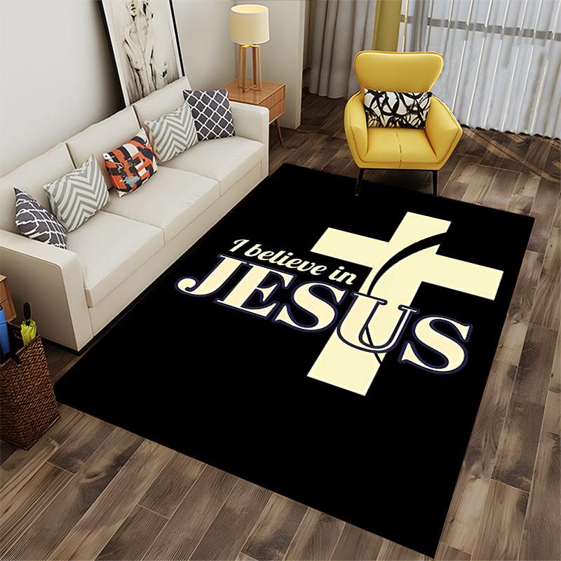 I Believe in Jesus Cross Design suitable as a non-slip mat for the living room or bedroom sofa