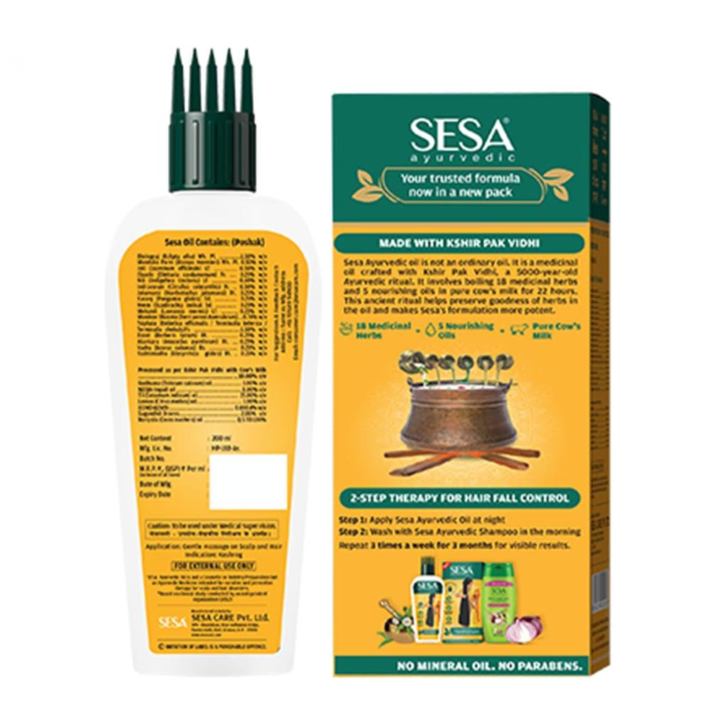 Sesa Ayurvedic Hair Oil For Hair Fall Control & Growth With Bhringraj Coconut Oil 200ml | Nourishing Herbal Oil For Men & Women