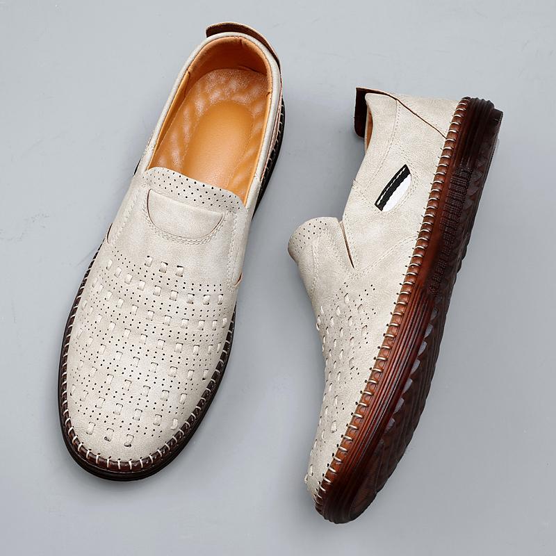 Fashion 2025 Men's Braided Casual Leather Shoes Triple-Color Woven Design with Anti-Slip Oxford Sole Daily Wear Loafers Plus Size 38-48
