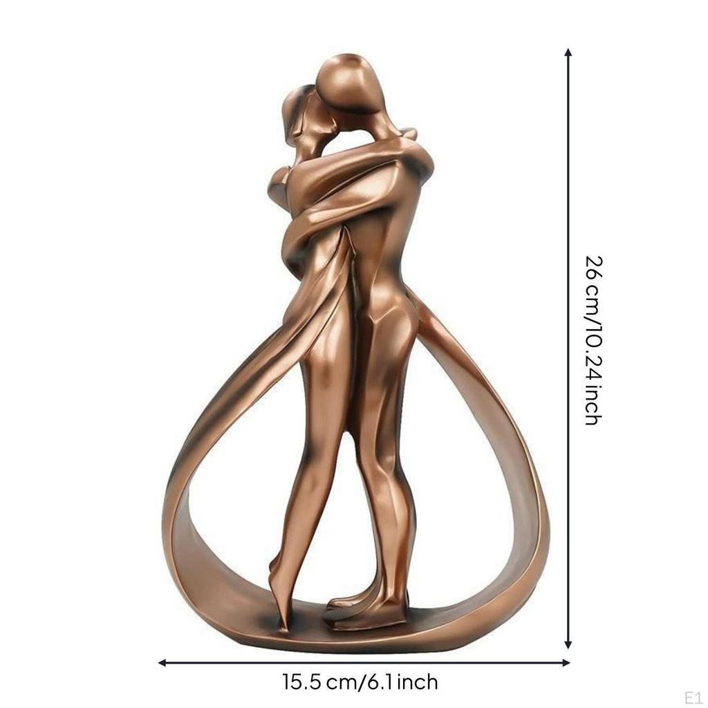 Resin Couple Figurine Tabletop Gilded Bronze Abstract Sculpture for Couples, Art