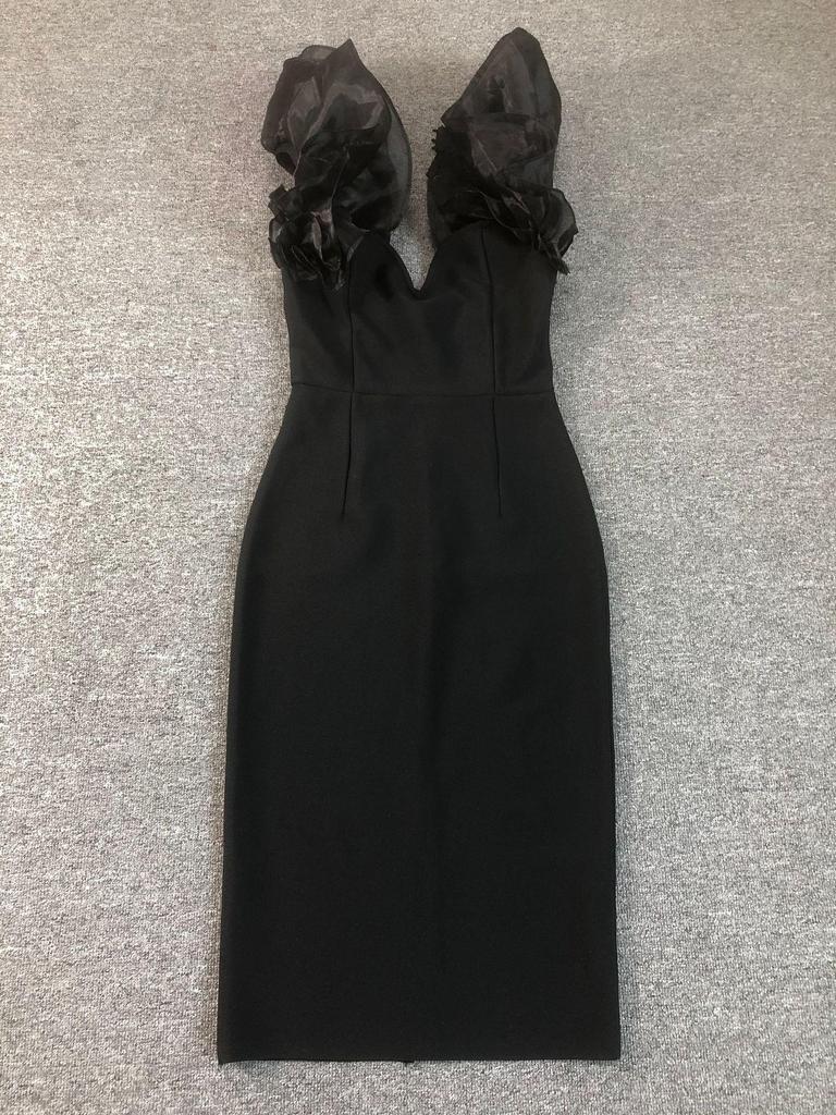 Women's Elegant Mesh Ruffle Sleeve Backless Bodycon Dress