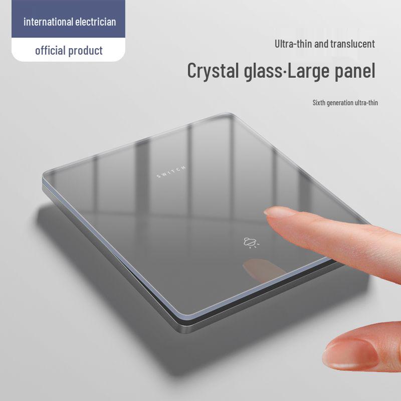 Bardzo cienki panel przełącznika i gniazdka z szarego szkła kryształowego - Typ 86, montaż podtynkowy, zestaw pięciootworowy do użytku domowego.