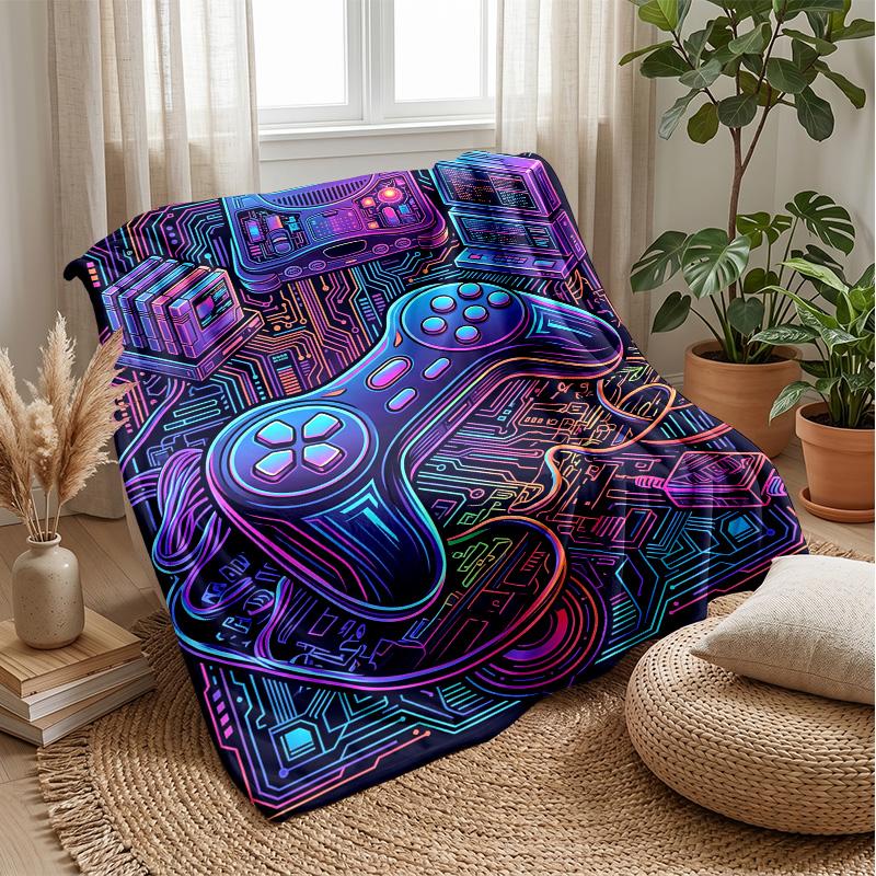 Retro Gaming Controller Theme Blanket Lightweight Warm Flannel Blanket Decorative Throw Blanket for Home Decoration