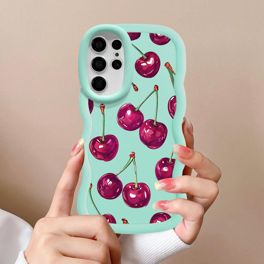 Weiche Handyhülle für Samsung Galaxy A25 S23 Plus S24 A26 S20 FE S22 Ultra S25 S21 A24 A54 A35 A55 A36 A34 Frucht Kirsche