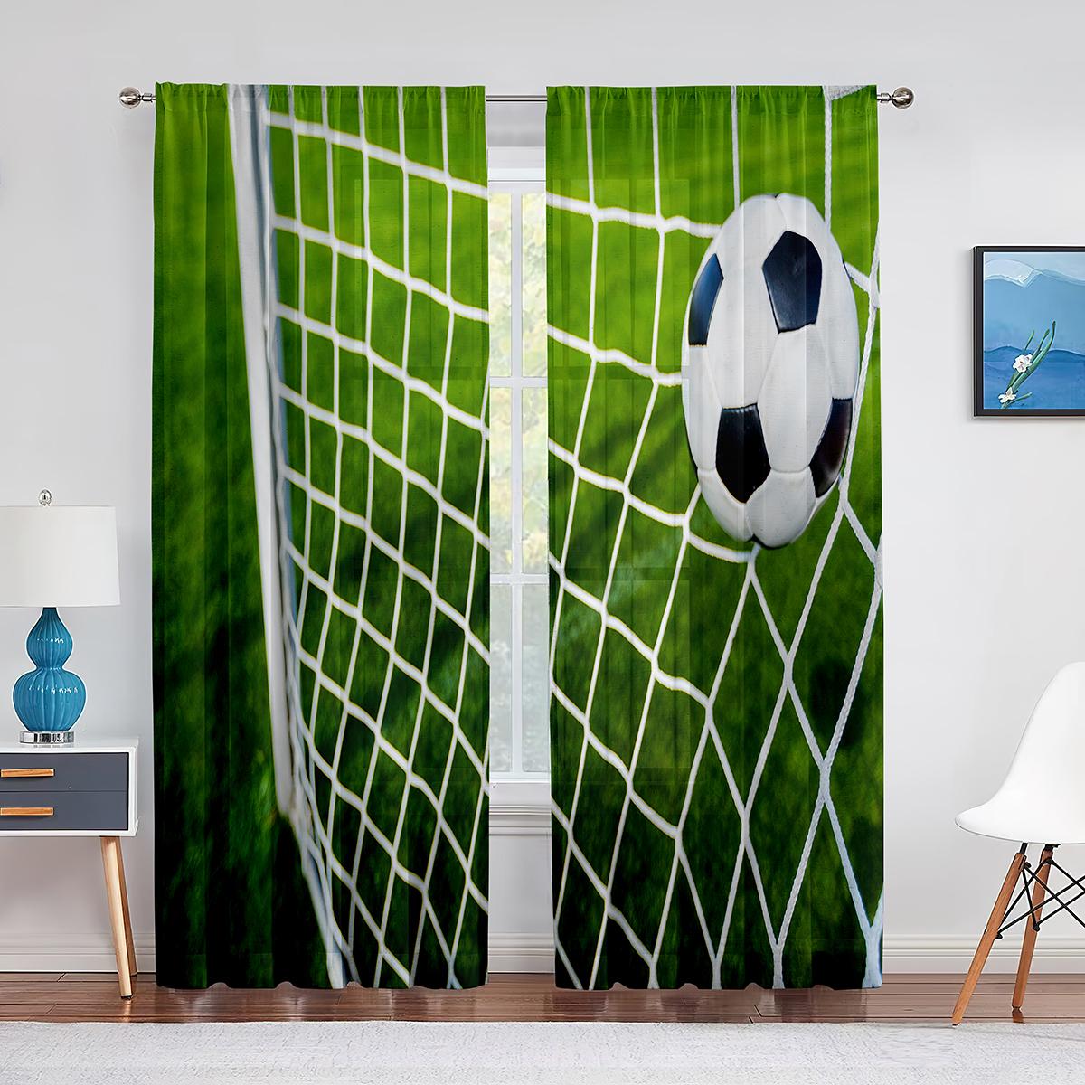 Fußball Runder Fußball Bunt Kunst Durchsichtiger Vorhang für Wohnzimmer Voile für Fenster Schlafzimmer Küche Tüll Drapierung Vorhänge 100W130H(CM)40x51in&rod pocket