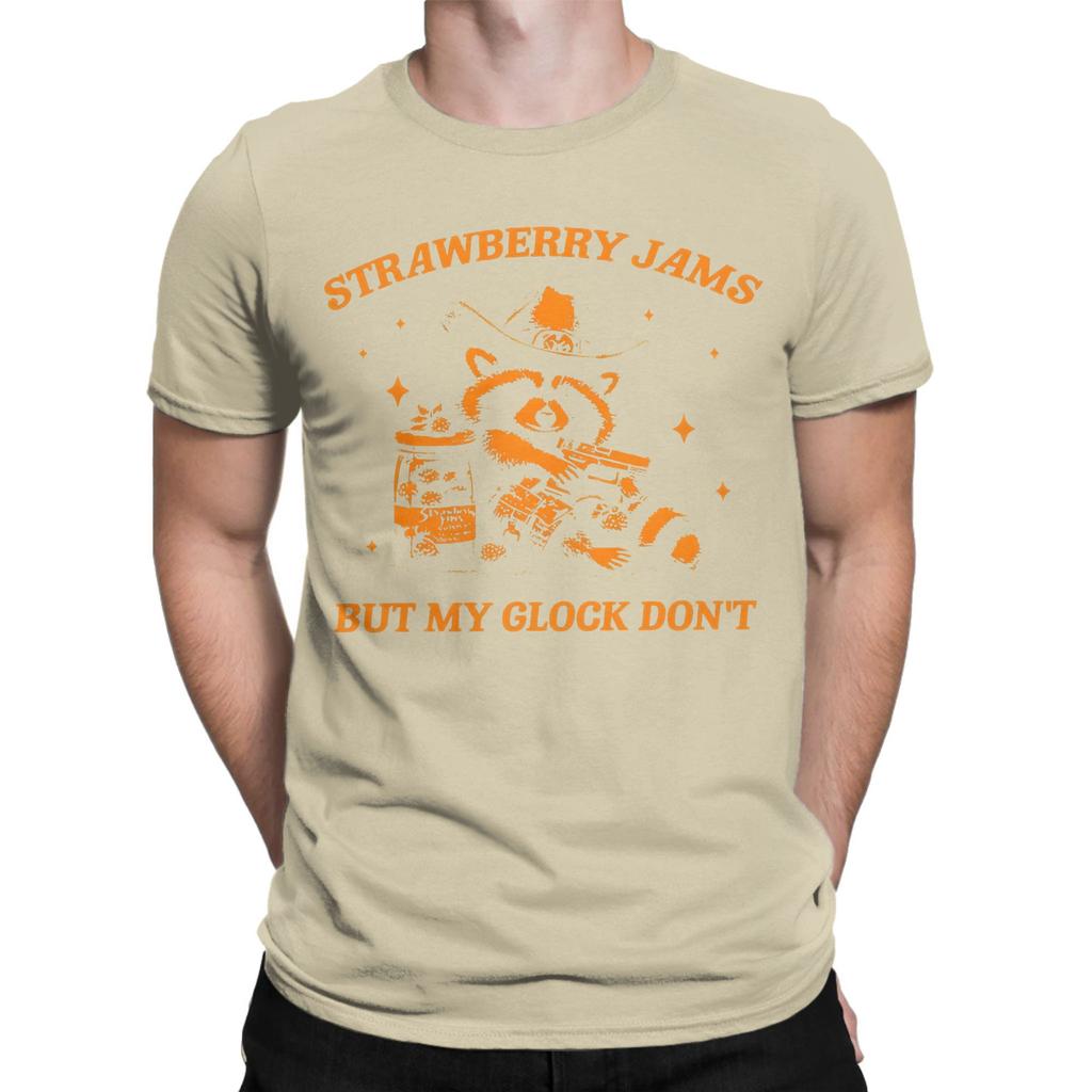 Men Women Printed Raccoon Strawberry Jams But My Dont Raccoon   Tee T Shirt Pure Cotton  T-shirts Clothing