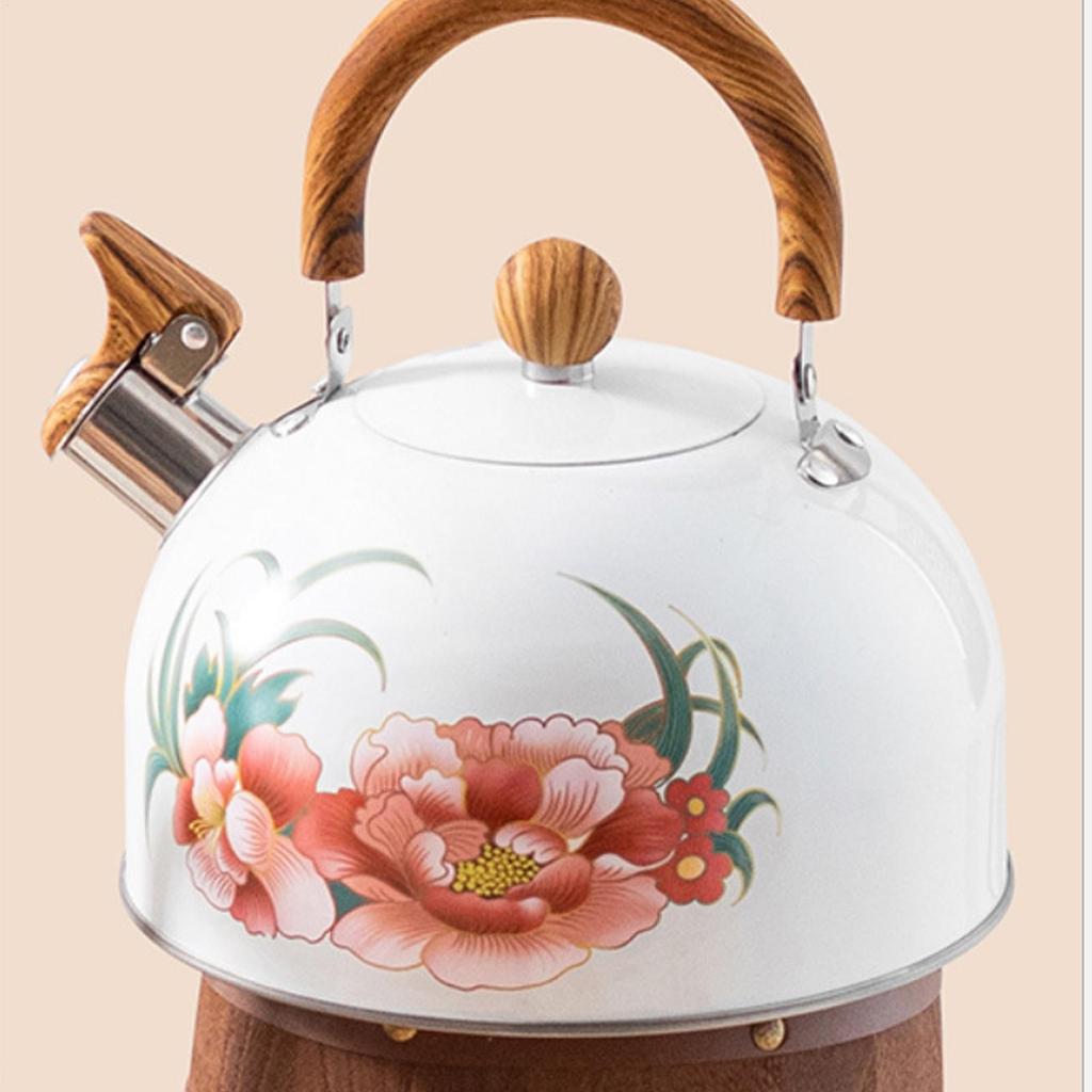 Kessel Teekessel Vintage Blumig Emailliert Teekanne Edelstahl PVC Chinesisches Küchengerät Pfeifkessel Heimküchen-Dekor