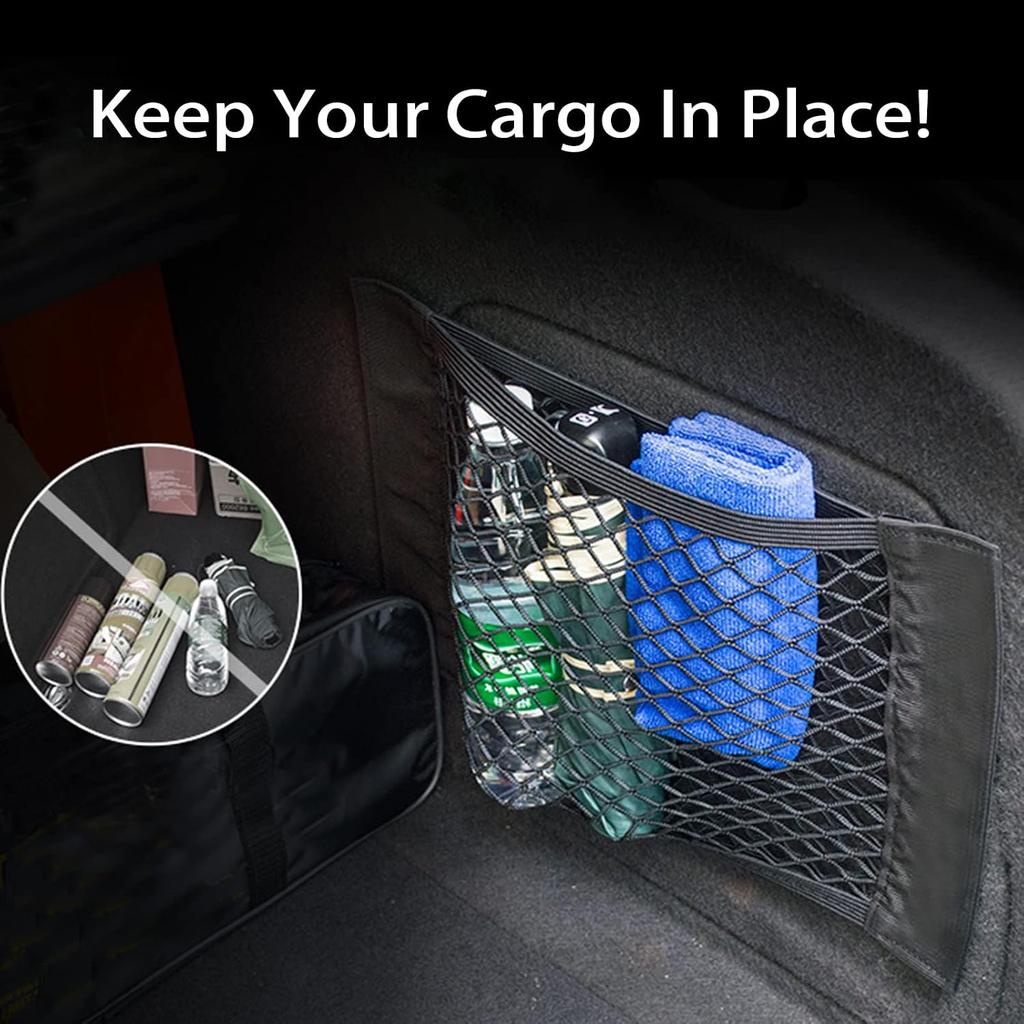 Universal Mesh Cargo Net for Car Trunk Storage,Elastic Small Automotive Cargo Net Pocket Wall Sticker Organizer Pouch Bag Storage for SUV,2 Pack with