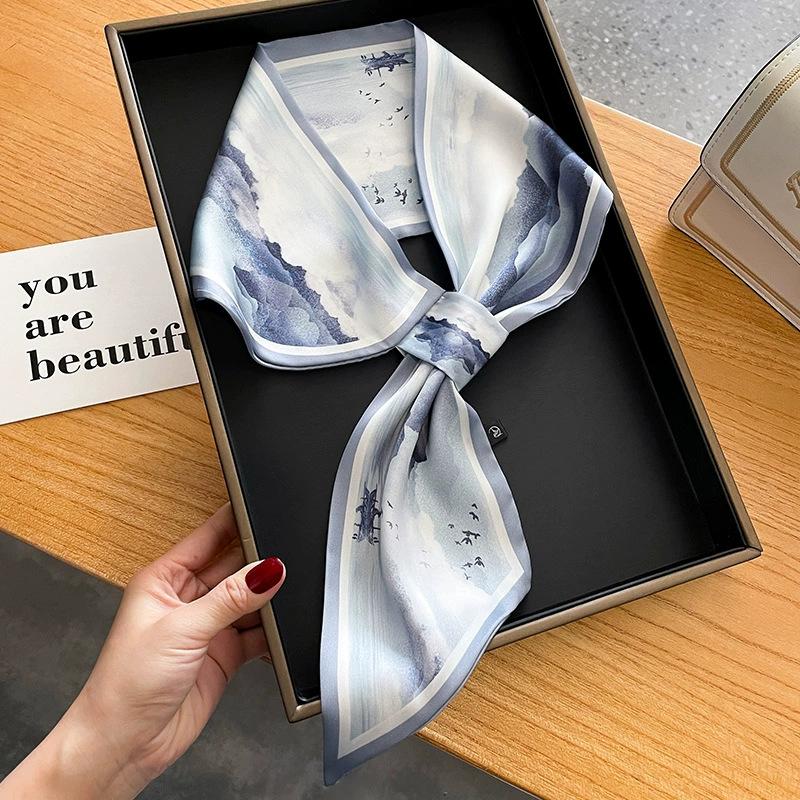 Fashion new cross small silk scarf women's headband Korean version spring, autumn and summer professional scarf small scarf square scarf headband