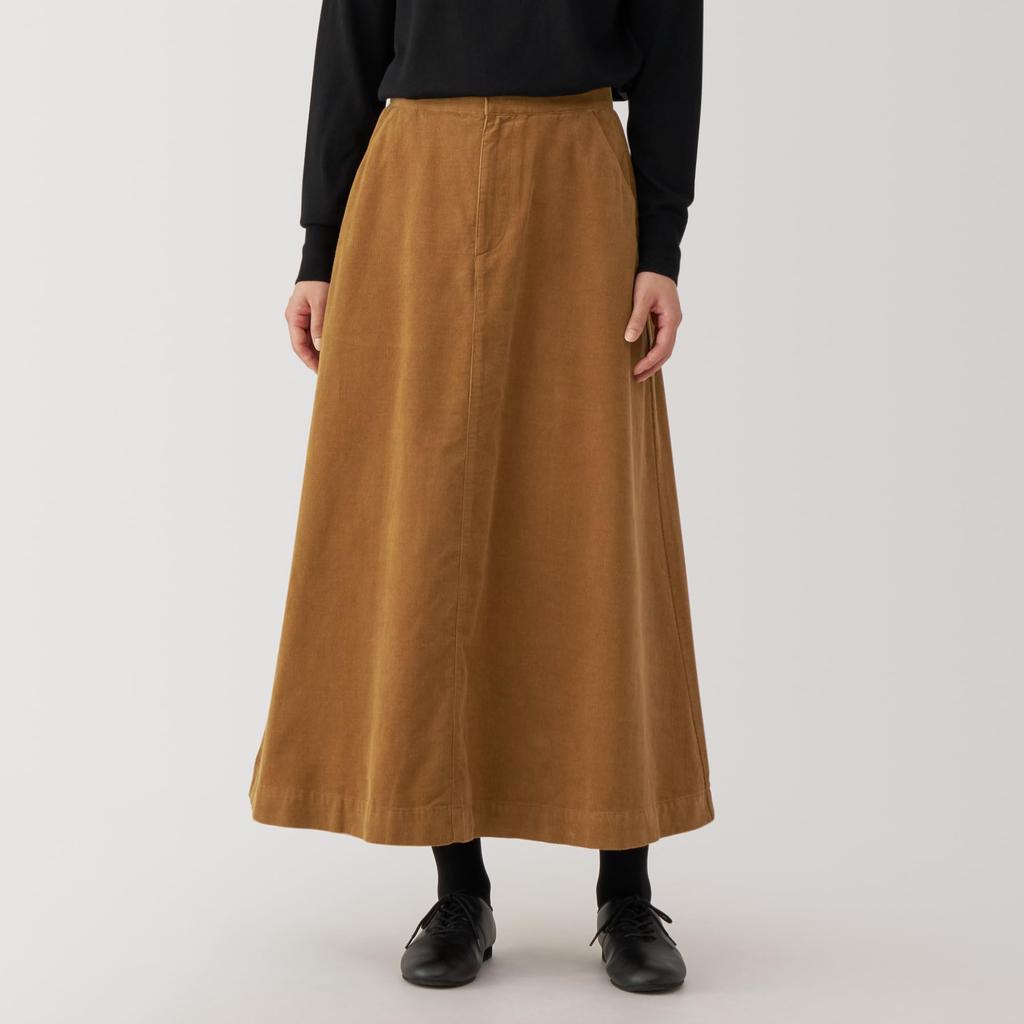 MUJI Women's Kapok Blend Corduroy Flare Skirt, Camel, Size S (BE1SPA4A)