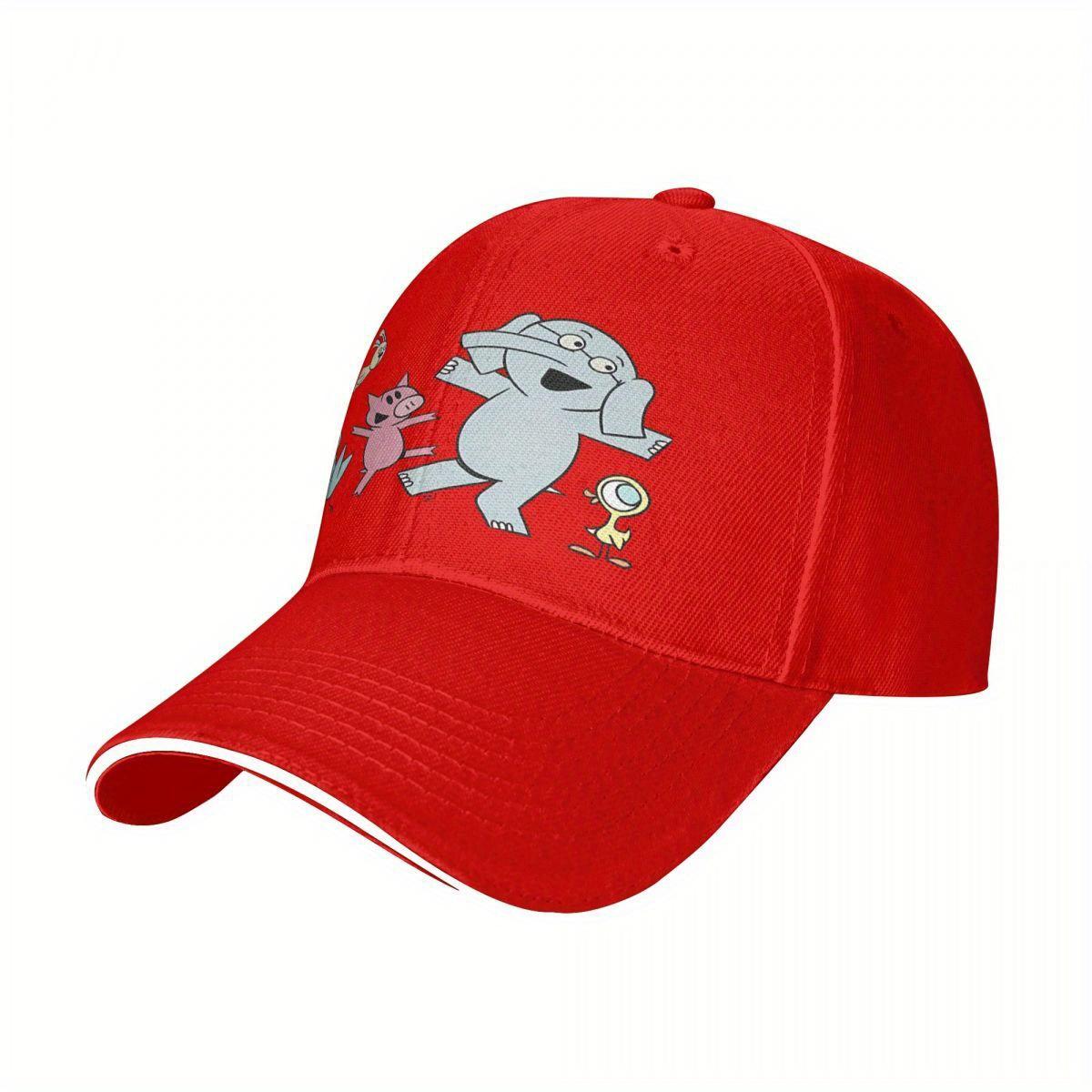 Elephant and Piggie Dancing Cartoon Baseball Cap Polyester Adjustable Casual Outdoor Sports Hat for Adult Unisex One Size