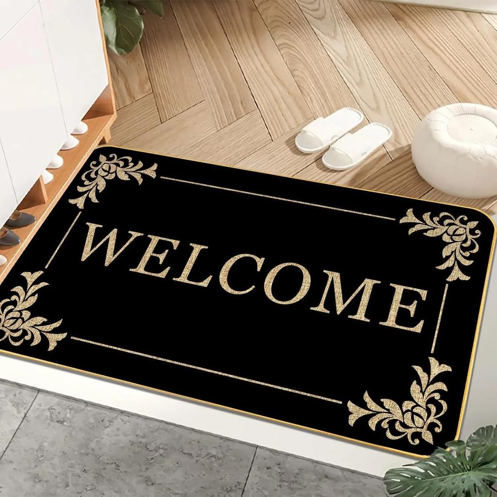 Personality Humor Door Mat With Retro Floral Border And Creative Text Patterns Soft Decorative Entryway Rug For Home Indoor