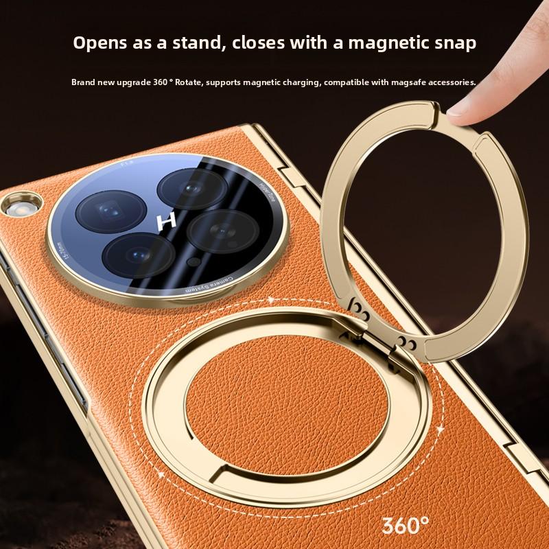 For OPPO Find N6 Case Luxury PU Leather Ring Stand Magnetic Wireless Charging Protective Back Cover For Find N6 N 6 Phone Shell